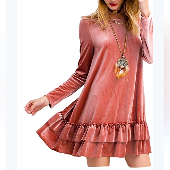Easel Blush velvet Ruffle Mini Dress, size M - Picture 1 of 5